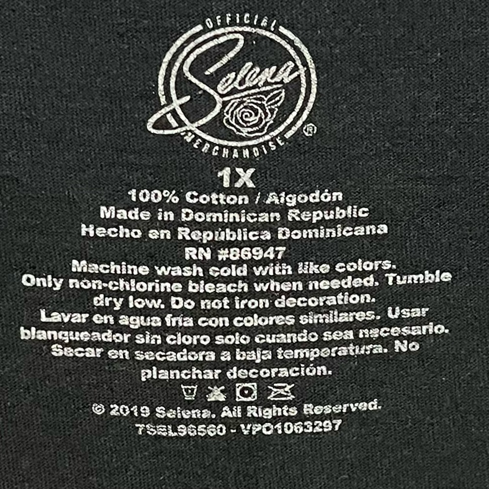 Selena Graphic SS T-Shirt 100% Cotton Plus Size 1X EUC Tejano Band Black Tee - Picture 5 of 5